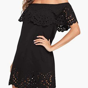 Women's Off Shoulder Ruffle Loose Tunic Shift Dress L